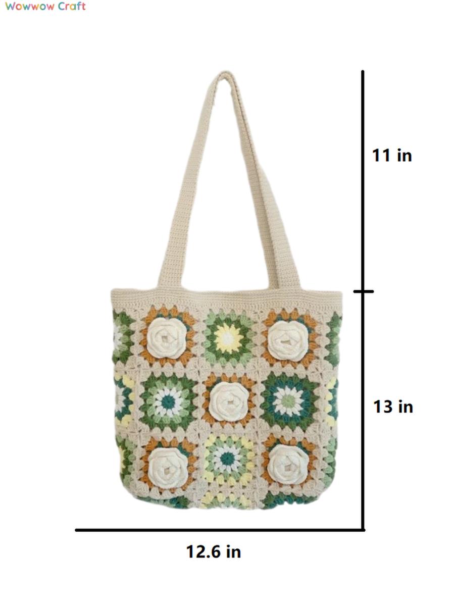 Shoulder Bags,Totes,Handmade Crochet Bags,Granny Square Tote crocheted with Snow Fairy Yarn - Beautiful Hand-Crocheted Shoulder Bag
